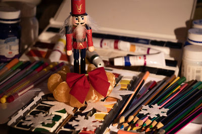 Close-up of toys on table