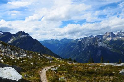 Scenic view of mountains against sky