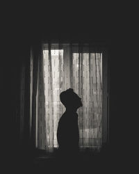 Side view of silhouette woman standing against window