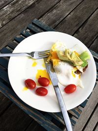 High angle view of breakfast in plate on table