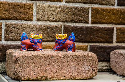 Close-up of multi colored retaining wall