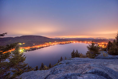 Scenic view of snowcapped mountains against sky during sunset