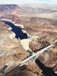Aerial view of mike ocallaghanpat tillman memorial bridge and hoover dam
