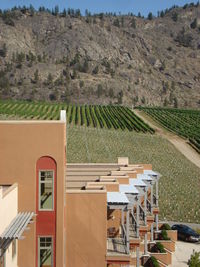 High angle view of houses on landscape