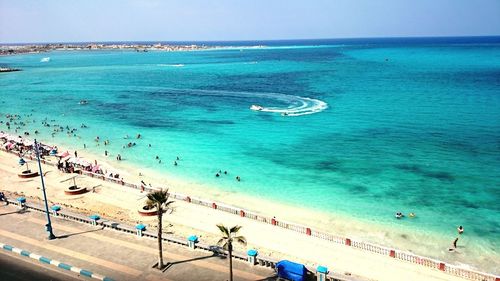 High angle view of people on beach