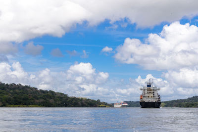 Merchant ships crossing the panama canal