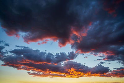 Low angle view of storm clouds in sky during sunset