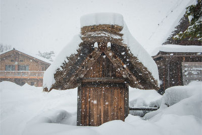 Close-up of snow on house during winter