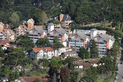 High angle view of buildings in city