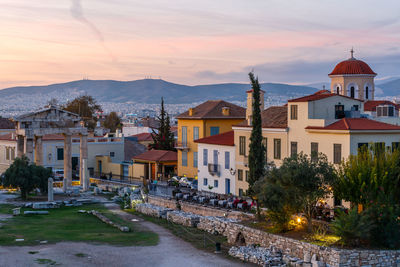 Remains of roman agora in the old town of athens, greece.