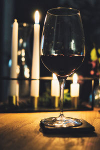 Close-up of wine glass on table in restaurant