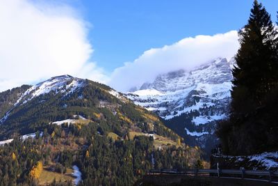 Scenic view of snowcapped mountains against sky