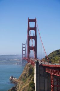 View of suspension bridge against clear sky