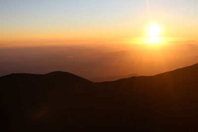 Scenic view of silhouette mountains against sky during sunset