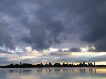 Scenic view of river against cloudy sky