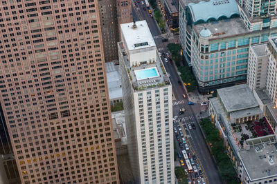 High angle view of buildings in city