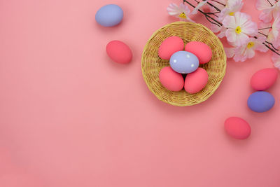 High angle view of multi colored balloons on table