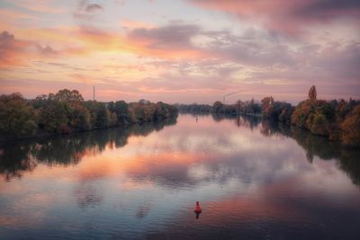 Scenic view of lake against sky during sunset