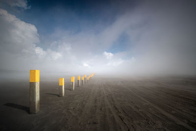 Panoramic view of wooden post against sky