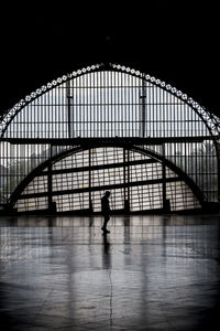 Silhouette of person against bridge