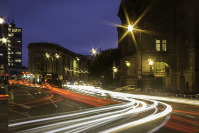 Light trails on road at night