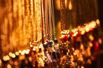 Close-up of illuminated christmas lights at night