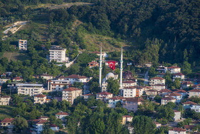 High angle view of buildings in city
