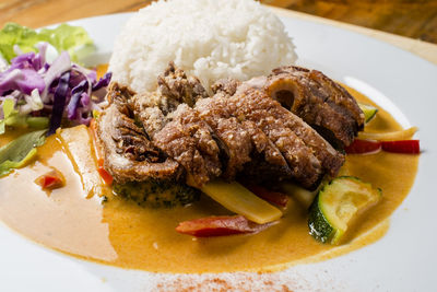 High angle view of meal served in plate