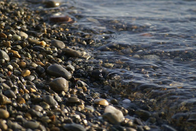 Close-up of stones on beach