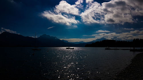 Scenic view of calm sea against cloudy sky