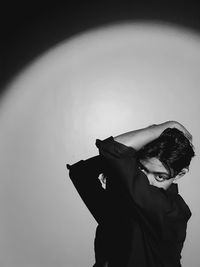 Close up man portrait with black and white background