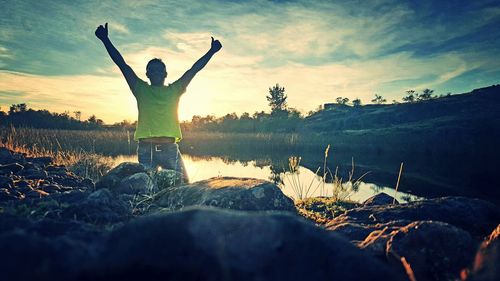 Scenic view of sea against sky at sunset