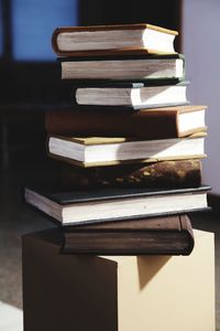 Stack of books on table