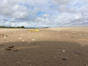 Surface level of beach against sky