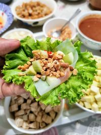 High angle view of meal served in bowl