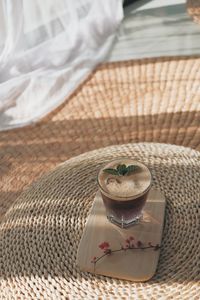 High angle view of drink on table