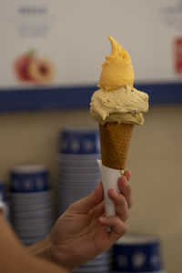 Close-up of hand holding ice cream cone