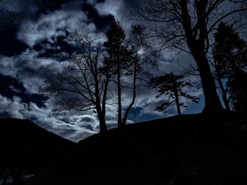 Low angle view of silhouette trees against sky at dusk