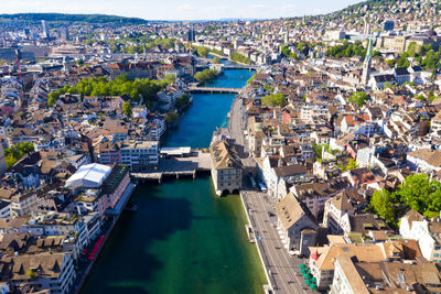 High angle view of buildings in city