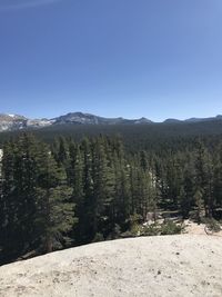 Scenic view of mountains against clear blue sky