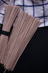 High angle view of wood against black background