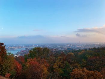 High angle view of cityscape against sky during autumn