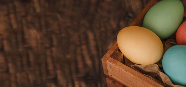 High angle view of eggs on table