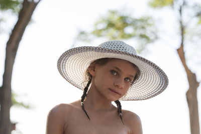 Portrait of girl wearing hat