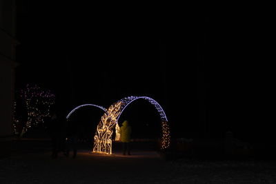 Illuminated ferris wheel at night
