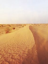 Sand dunes in desert against sky