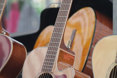 Close-up of guitars