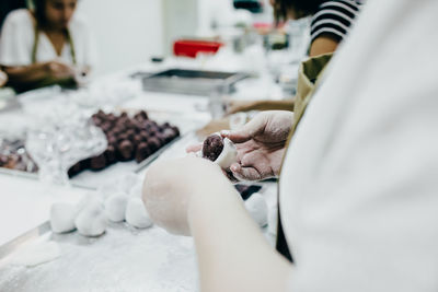 Close-up of hands working