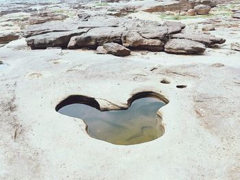 High angle view of rock on beach