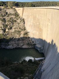 High angle view of dam by river